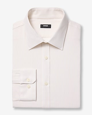 Express Men's Slim Mini Striped Textured Linen-Blend Stretch Dress Shirt in Neutral Small