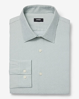 Express Men's Slim Textured Mini Floral Modern Tech 1Mx Dress Shirt in Green Small