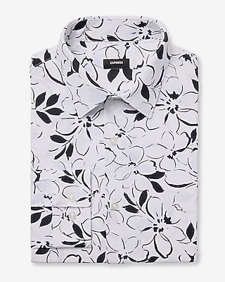 Express Men's Slim Contrast Floral Outline Stretch Modern Tech 1Mx Dress Shirt in White Small