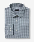 Express Men's Extra Slim Gingham Wrinkle-Resistant Everyday Performance Dress Shirt in Teal