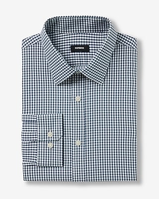 Express Men's Extra Slim Gingham Wrinkle-Resistant Everyday Performance Dress Shirt in Teal