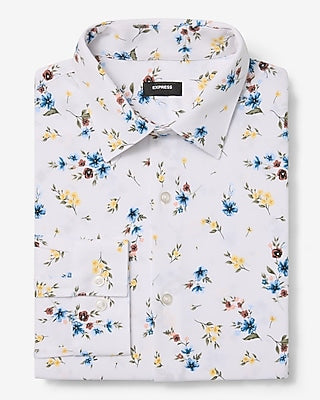 Express Men's Slim Spring Floral Modern Tech 1Mx Dress Shirt in White