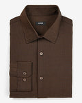 Express Men's Slim Textured Diamond Print Cotton Stretch 1Mx Dress Shirt in Tan Brown