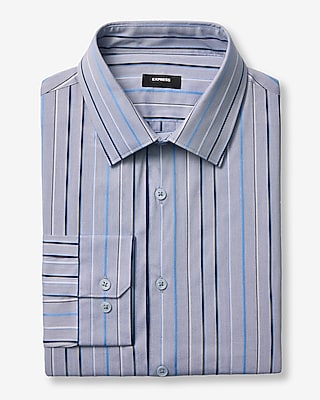 Express Men's Slim Ombre Striped Stretch Modern Tech 1Mx Dress Shirt in Blue Small