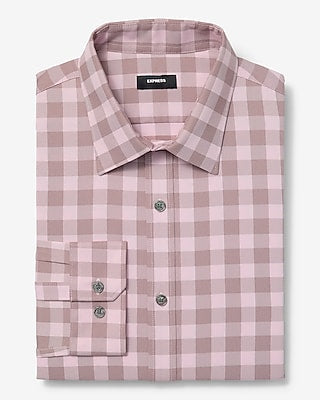 Express Men's Plaid Wrinkle-Resistant Everyday Performance Dress Shirt in Pink Small