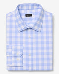 Express Men's Plaid Wrinkle-Resistant Everyday Performance Dress Shirt in Blue Small