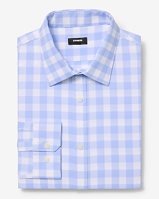 Express Men's Plaid Wrinkle-Resistant Everyday Performance Dress Shirt in Blue Small