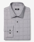 Express Men's Slim Windowpane Plaid Wrinkle-Resistant Everyday Performance Dress Shirt in Dusty Blue