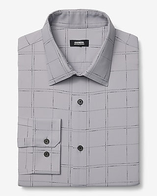 Express Men's Slim Windowpane Plaid Wrinkle-Resistant Everyday Performance Dress Shirt in Dusty Blue