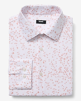 Express Men's Slim Mini Birds Stretch Modern Tech 1Mx Dress Shirt in White