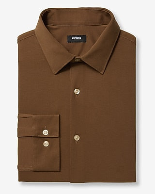 Express Men's Slim Stretch Modern Tech 1Mx Dress Shirt in Brown Small