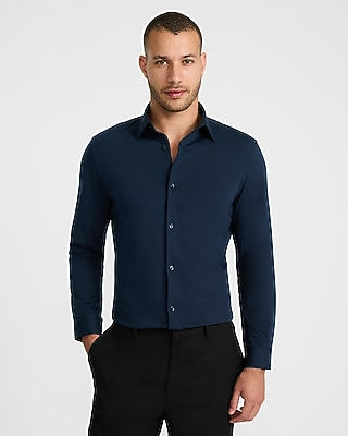 Express Men's Slim Stretch Modern Tech 1Mx Dress Shirt in Blue Small