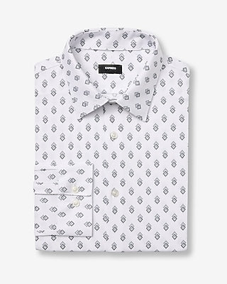 Express Men's Slim Geo Diamond Modern Tech 1Mx Dress Shirt in White