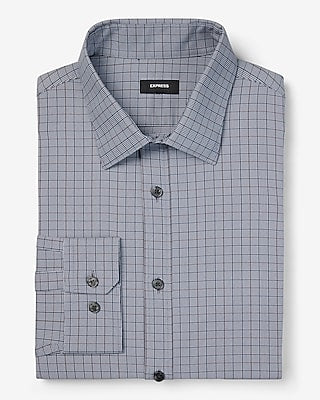 Express Men's Slim Plaid Wrinkle-Resistant Everyday Performance Dress Shirt in Navy