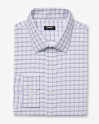 Express Men's Slim Plaid Check Wrinkle-Resistant Everyday Performance Dress Shirt in White