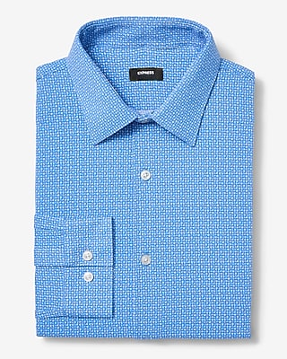 Express Men's Slim Geo Print Modern Tech 1Mx Dress Shirt in Blue Small