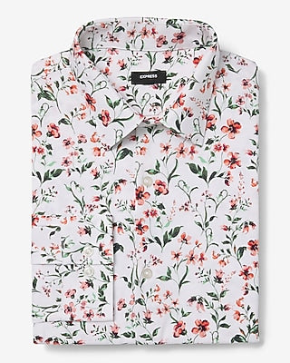 Express Men's Mini Floral Slim Stretch Modern Tech 1Mx Dress Shirt in White