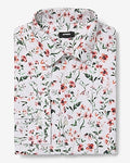 Express Men's Mini Floral Slim Stretch Modern Tech 1Mx Dress Shirt in White Small