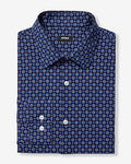 Express Men's Slim Mini Geo Floral Print Stretch Modern Tech 1Mx Dress Shirt in Blue Small