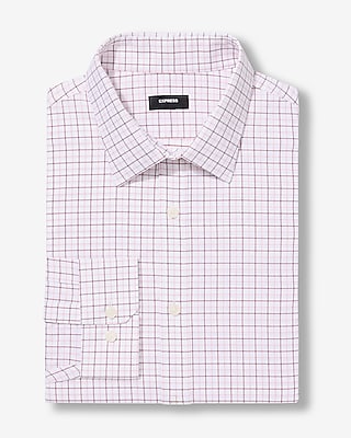 Express Men's Slim Grid Plaid Wrinkle-Resistant Everyday Performance Dress Shirt in Dusty Pink