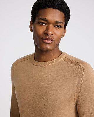 Express Men's Crew Neck Everyday Performance Merino Wool Sweater in Camel Heather