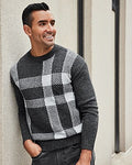 Express Men's Plaid Crew Neck Sweater in Black Heather