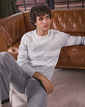 Express Men's Striped Crew Neck Sweater in Oatmeal