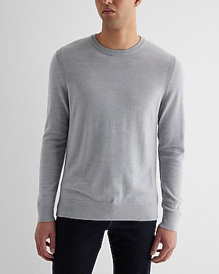 Express Men's Crew Neck Merino Wool Sweater in Light Heather Gray