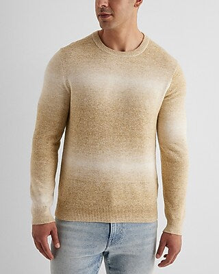 Express Men's Ombre Stripe Cotton Crew Neck Sweater in Chai