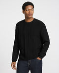 Express Men's Textured Striped Crew Neck Cotton Sweater in Black Small