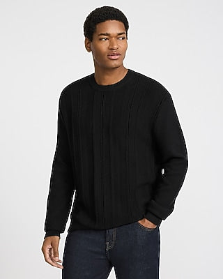 Express Men's Textured Striped Crew Neck Cotton Sweater in Black Small