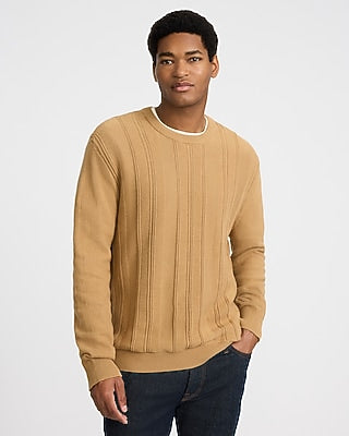 Express Men's Textured Striped Crew Neck Cotton Sweater in Neutral Small