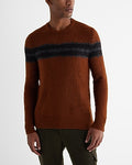 Express Men's Fuzzy Striped Crew Neck Sweater in Rust