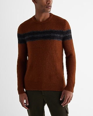 Express Men's Fuzzy Striped Crew Neck Sweater in Rust