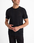 Express Men's Herringbone Open Knit Cotton-Blend Short Sleeve Sweater T-Shirt in Pitch Black