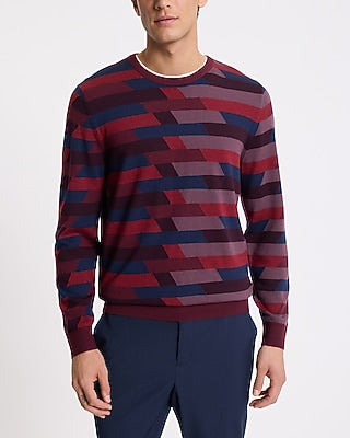 Express Men's Geo Merino Wool Crew Neck Sweater in Ruby