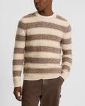 Express Men's Striped Mixed Yarn Crew Neck Sweater in Sandshell