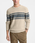 Express Men's Relaxed Chest Stripe Felted Crew Neck Sweater in Oyster