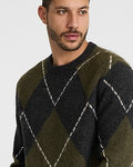 Express Men's Argyle Textured Crew Neck Sweater in Artillery Green
