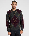 Express Men's Argyle Textured Crew Neck Sweater in Purple Small