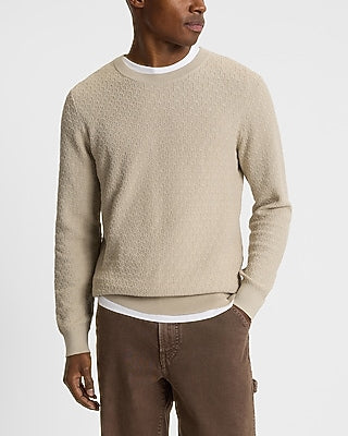 Express Men's Textured Crew Neck Perfect Pima Cotton Sweater in Oyster