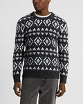 Express Men's Fair Isle Brushed Crew Neck Sweater in Charcoal Gray