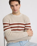 Express Men's Striped Waffle Knit Cotton Crew Neck Sweater in Warm Ivory