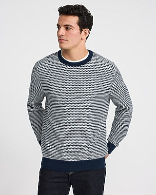 Express Men's Textured Striped Crew Neck Cotton Sweater in Blue Small