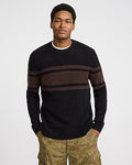 Express Men's Felted Varsity Striped Crew Neck Sweater in Black Small