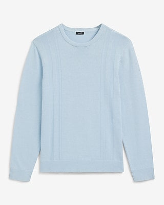 Express Men's Textured Striped Ribbed Crew Neck Cotton Sweater in Skylight Blue