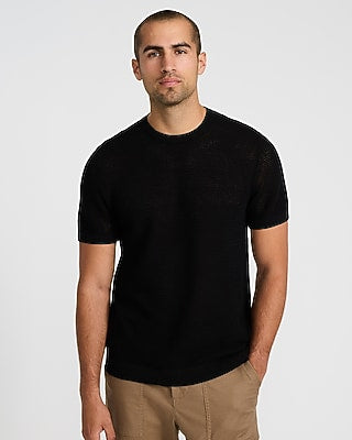 Express Men's Textured Pointelle Cotton Sweater T-Shirt in Black Small