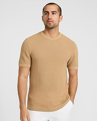 Express Men's Textured Pointelle Cotton Sweater T-Shirt in Tan