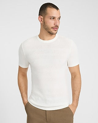 Express Men's Textured Rayon Crew Neck Sweater T-Shirt in White Small