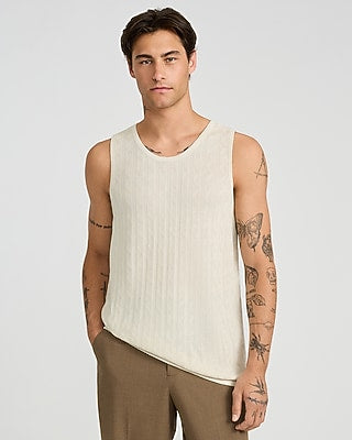 Express Men's Luxtouch Jersey Textured Zig Zag Sweater Tank Top in Neutral Small